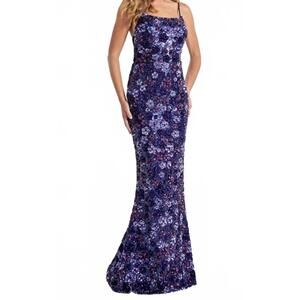 NEW FAVIANA sequin floral gown in purple